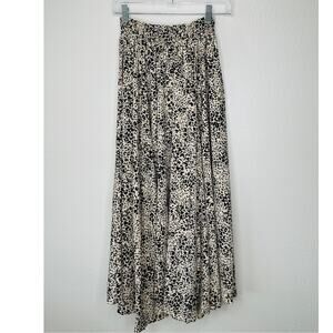 Lusana Tan & Black Cheetah Print Elastic Waist Flowy Saasha Skirt S